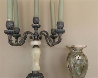 Beautiful Onyx Vase and Five Arm Candelabra Made in Italy