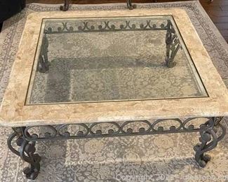 Beveled Glass Top Coffee Table with Iron Base