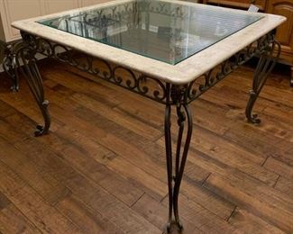Beveled Glass Top Dining Table with Iron Base