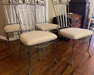 Four Iron Dining Chairs with Beautiful Cream Upholstery