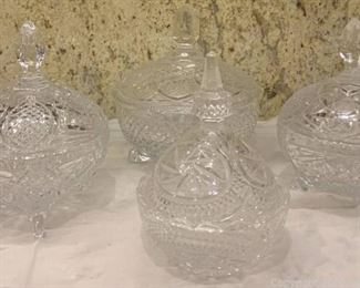 Four Vintage Crystal Candy Dishes with Finial Lids