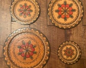 Four Piece Wooden Hand Carved Wall Art Grouping From Poland