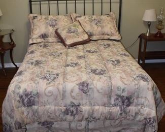 Full Size Metal Bed with Bedding and Mattress