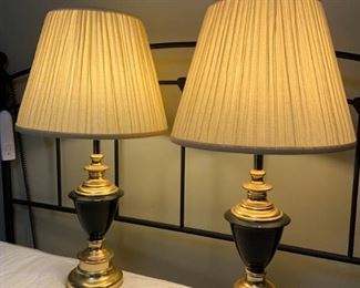 Pair of Gold Tone and Black Table Lamps