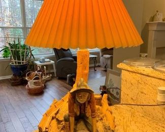 Vintage Apsit Brothers Chalkware Lamp of Gold Minor Panning