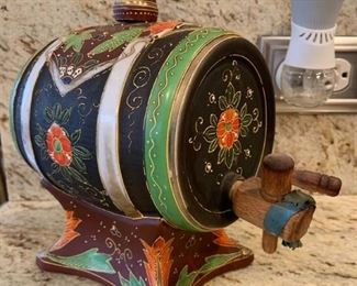 Vintage Hand Painted Dispenser Sake Barrel Made in Japan