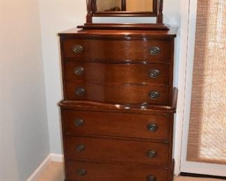 Vintage 1940's mens high boy dresser - with free standing separate mirror - sold separately