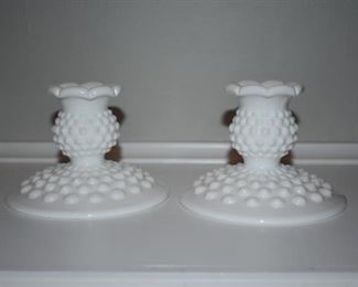 Vintage milk glass (candle sticks here - but many other pieces)