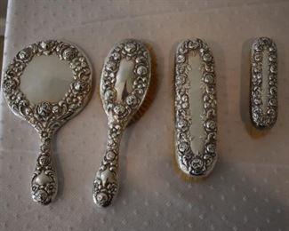 Sterling silver antique ladies brush and mirror set