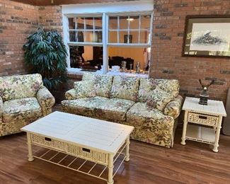matching sofa and loveseat, white coffee table/end table