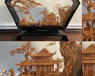 Large 3D Handmade Asian  Cork Shadowbox 