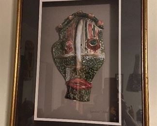 Signed Sammie  Nicely Handmade Pottery Mask in Shadow Box