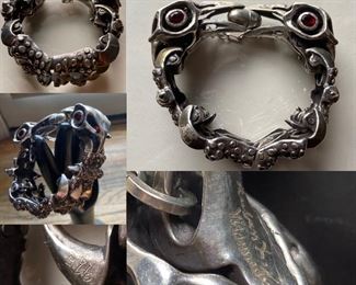 Sterling Signed Raven Skull Circle of Life Bracelet 