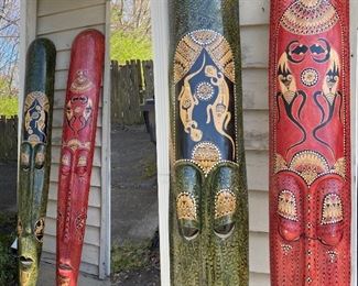 Over 6’ Tall Hand Painted Wooden Masks