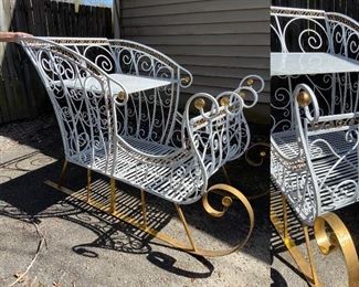 Life Size White/Gold Metal Sleigh-Approximately 4’Tall 6’Long
