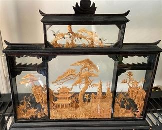 Asian  3D Cork Shadowbox Pagoda approximately 17” X 15”
