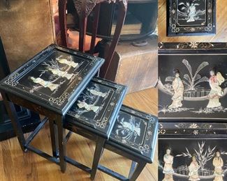 Antique Laquer & Mother of Pearl Set of 3 Nesting Tables’s 