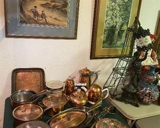 Collection of Copper : Pots, Pans, Teapots, Ect…