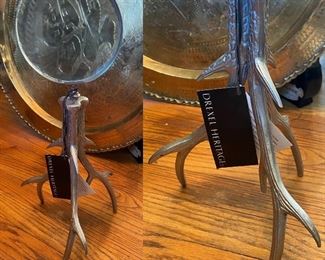 Large Drexel Heritage Pewter Antler Magnifying Glass