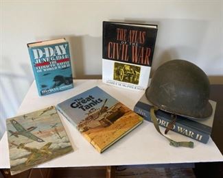 WWII Soldier Helmet, Books on War