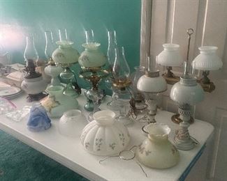 Collection of antique oil lamps