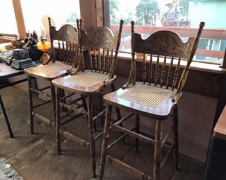 oak pressed back bar height stools