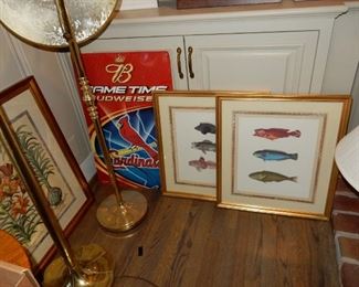 Budweiser Cardinals Sign, fish prints, etc.