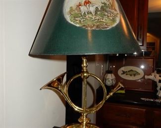 Lamp with hunt scene shade
