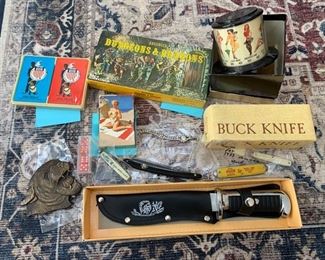 Dungeon and Dragons miniature set, pin up cards and calendar