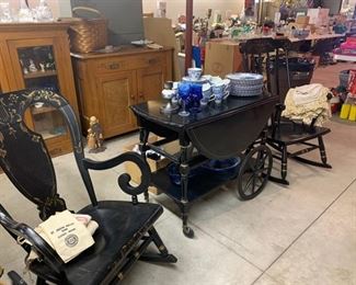 Tea Cart, rockers and Johnson Bro. china