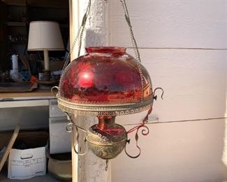 Vintage Ruby Red Brass Chandelier 