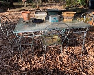 Metal Outdoor Table and Chairs with Glass Top