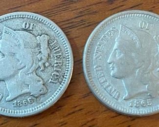 1865 and 1866 3 Cent Pieces