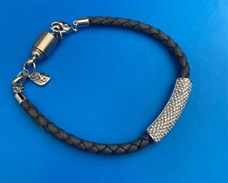 #31 - $36 Swaroski bracelet, leather & crystal rhinestone, magnetic clasp for easy on and off. 