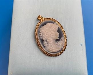 #33 - $175 Rare blue cameo on 14kt yellow gold mount 