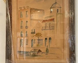 $195     Wilfred Labiosa 1937-2015 San Juan Puerto Rico - Vintage watercolor original.... Frame is wrapped in plastic  SUPER RARE COLLECTOR  25x30