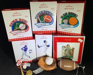 Sports Hallmark Keepsake ornaments including Nolan Ryan and Ben Zobrist, Heirloom Babe Ruth ornament