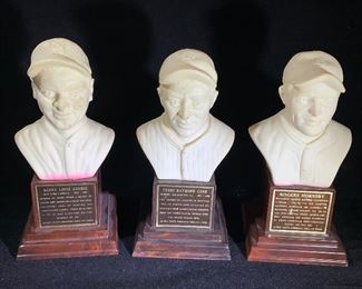 1963 Hall of Fame baseball busts: Rogers Hornsby, Tyrus Raymond Cobb and Henry Louis Gehrig