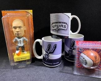 Spurs bobble head, coffee mugs and ornaments