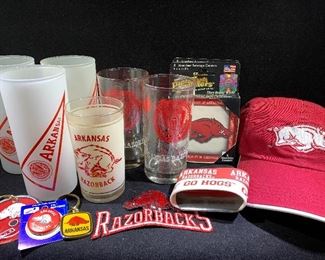 Arkansas Razorbacks collectibles including vintage glasses, mugs, baseball hats and more…