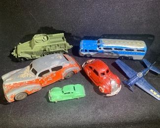 Vintage metal and plastic toy vehicles