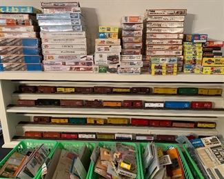 HO scale cars (boxed and unboxed) and lots of accessories