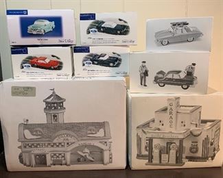 Department 56 vintage cars, Village Airport and Holly Brothers Garage