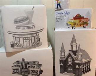Department 56: Dinah’s Drive-In, St. Luke’s Church and Reindeer Bus Depot