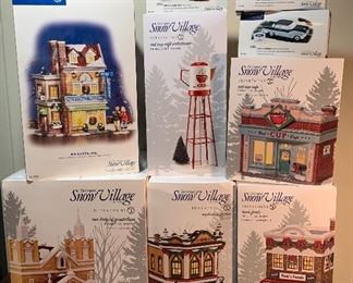 Department 56: Main Street Pharmacy, Our Lady of Guadalupe, Red Cup Cafe Water Tower, Sophia’s Pizzeria, Red Cup Cafe, Tom’s Foods