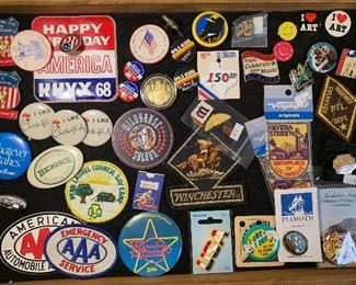 Vintage commercial and pop culture patches and buttons