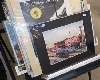 Matted train art and posters