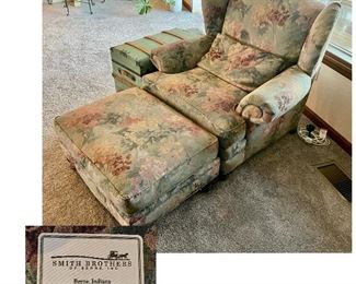 Smith Brothers rolled arm chair and ottoman.