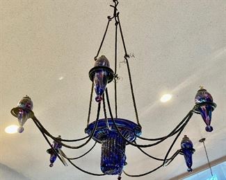 Gorgeous blue swirl glass chandelier.