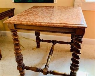 Barley twist table with marble top - PAIR AVAILABLE!